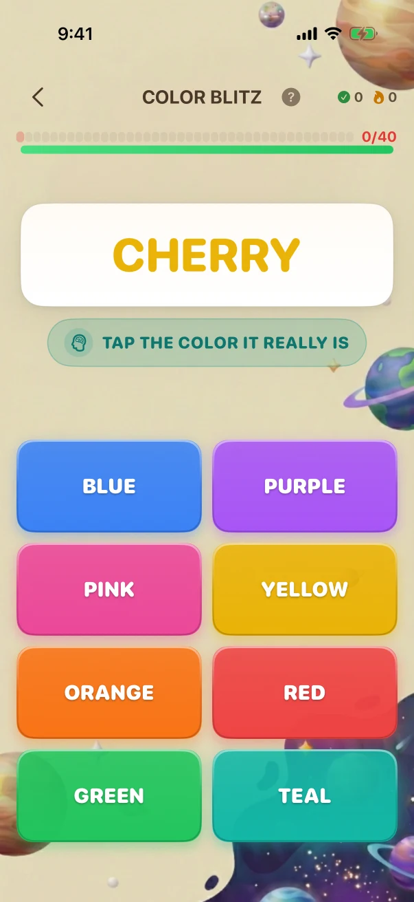 ColorBlitz Problem screen. TAP THE COLOR IT REALLY IS