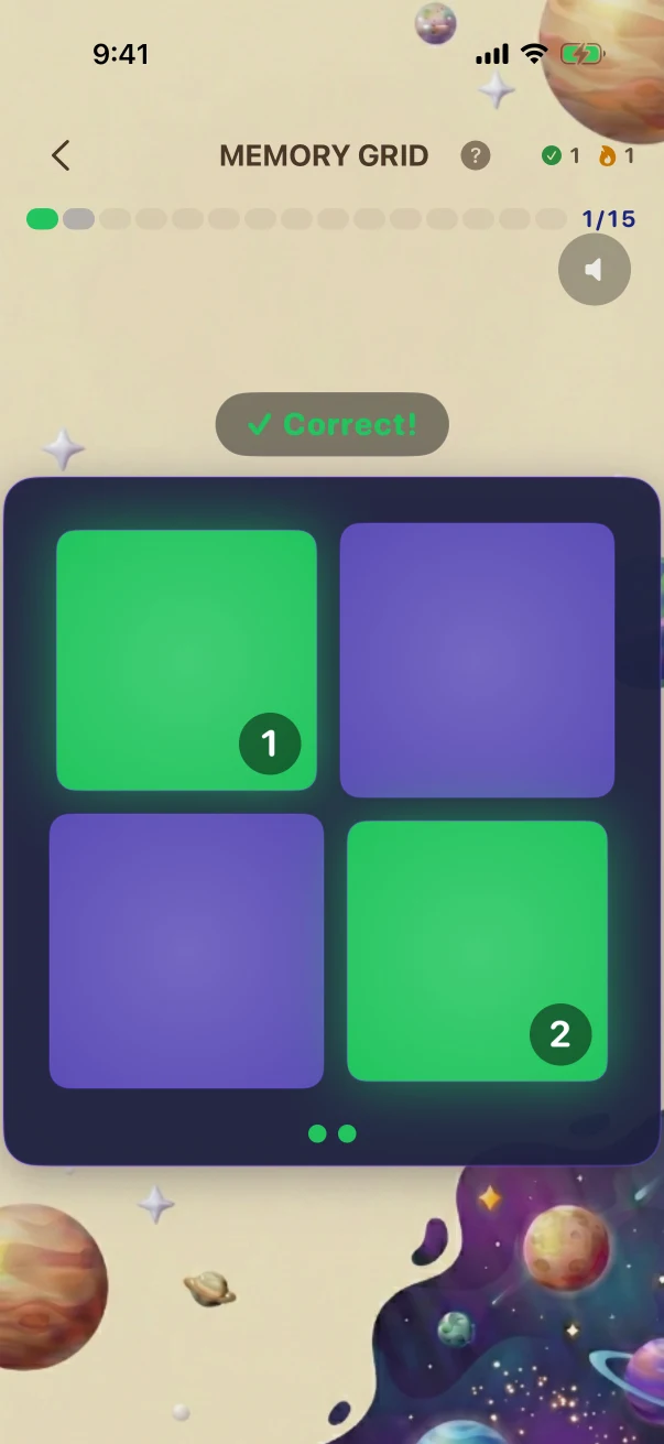MemoryGrid Correct-answer feedback. Forward Recall
