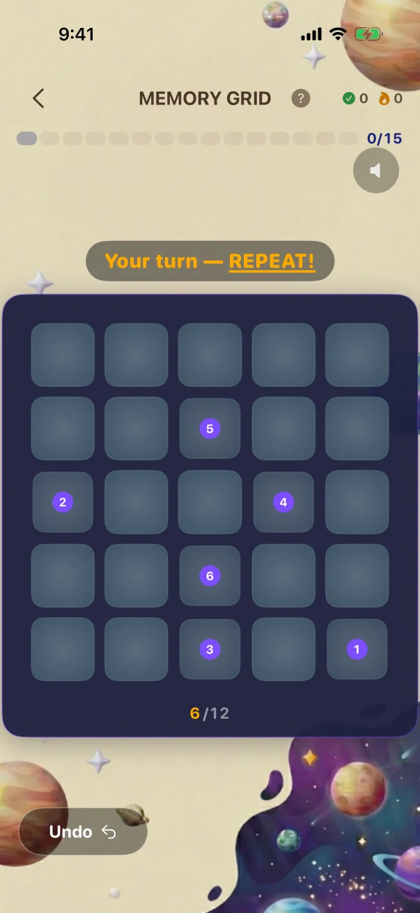 MemoryGrid Guesses and letter feedback. Forward Recall