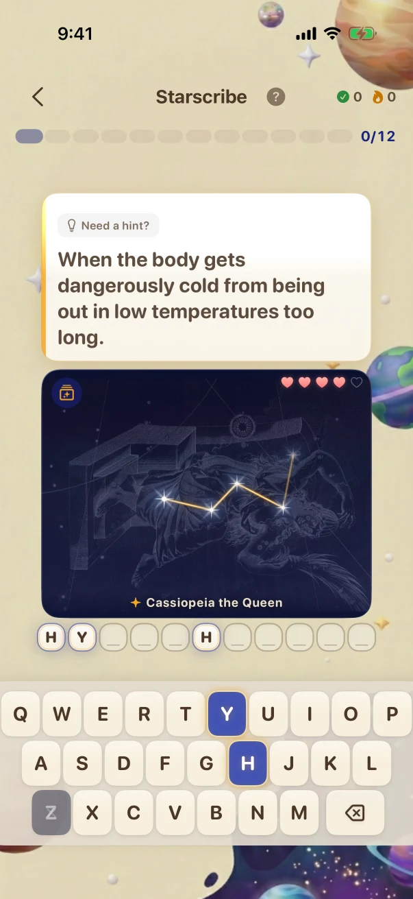 Starscribe Guesses and letter feedback. When the body gets dangerously cold from being out in low temperatures too long.