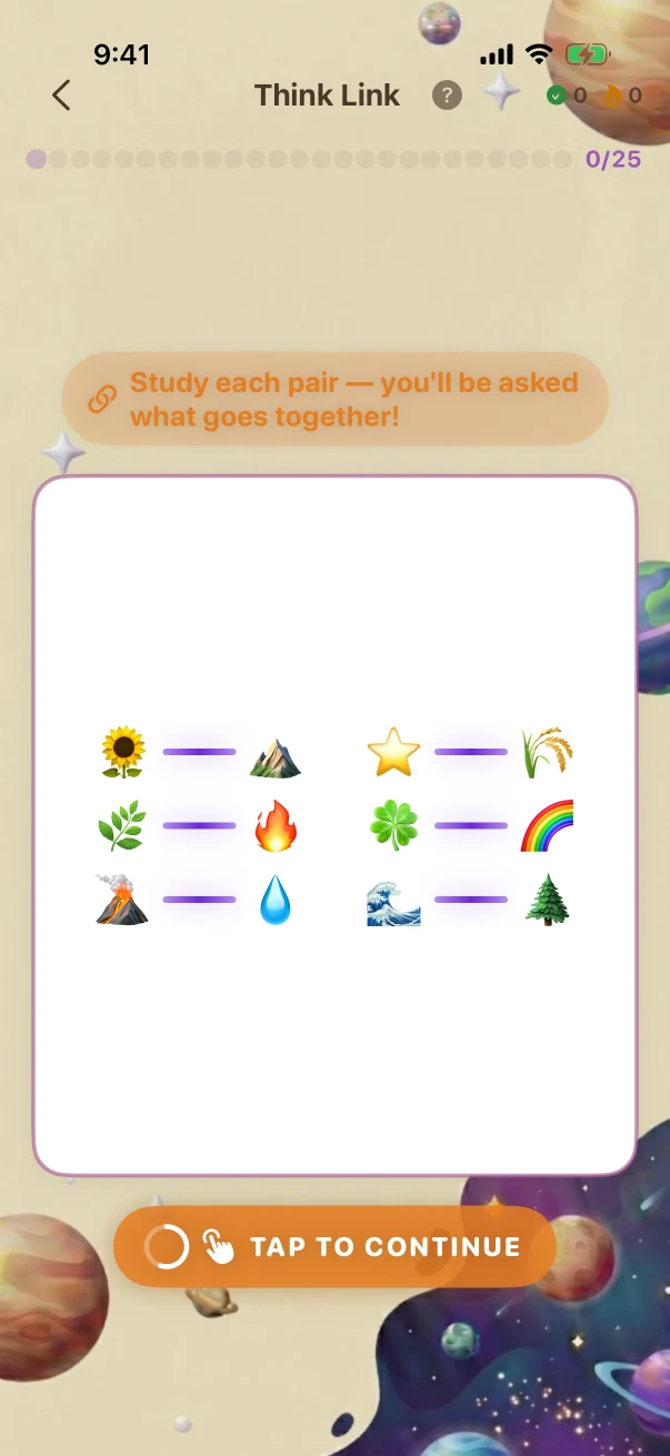 ThinkLink Study screen. What went with 🌻?